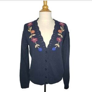 Vintage Embroidered Linen Cotton Cardigan S Cottagecore Grannycore  Prairie